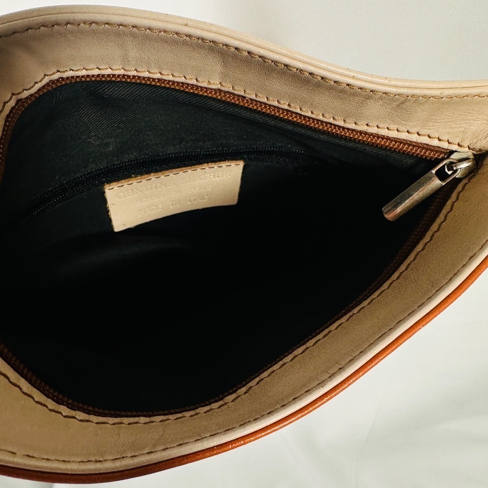 Vera Pelle Italian Leather Crossbody Cream Tan Two-Tone Minimalist Quiet Luxury - Picture 7 of 11